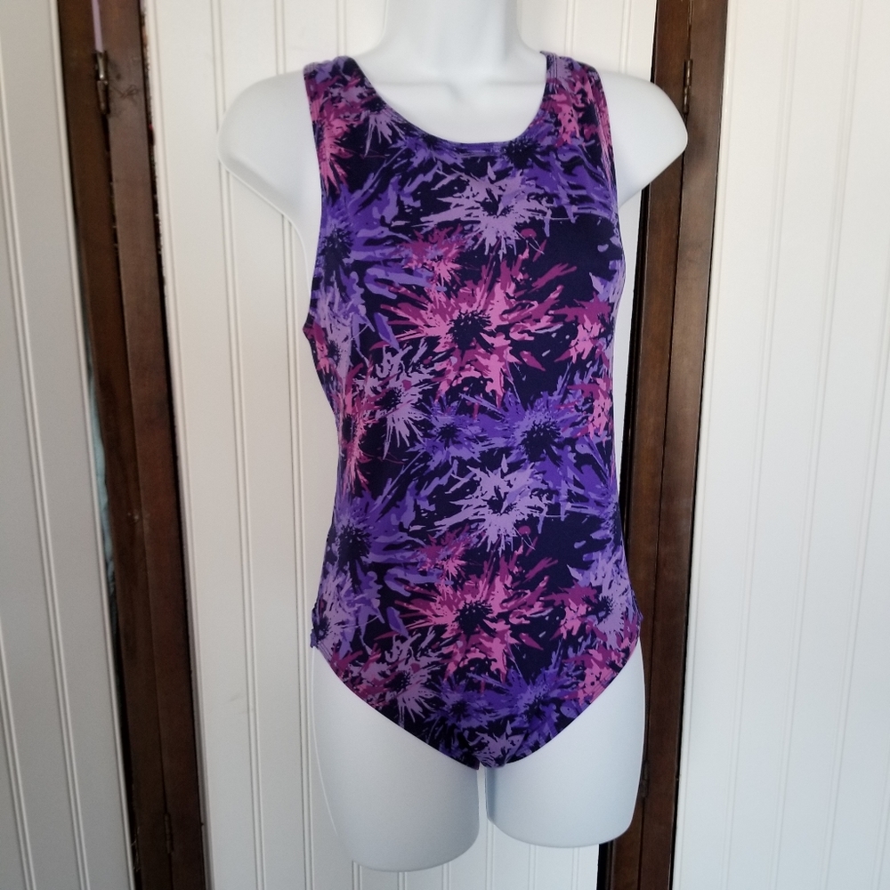 Xhilerarion purple printed one piece swimsuit racer back L